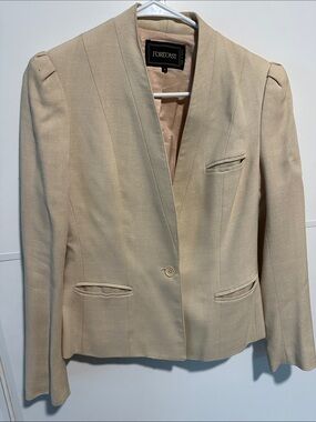 Forcast Light Cream Notchless Single-Button Blazer